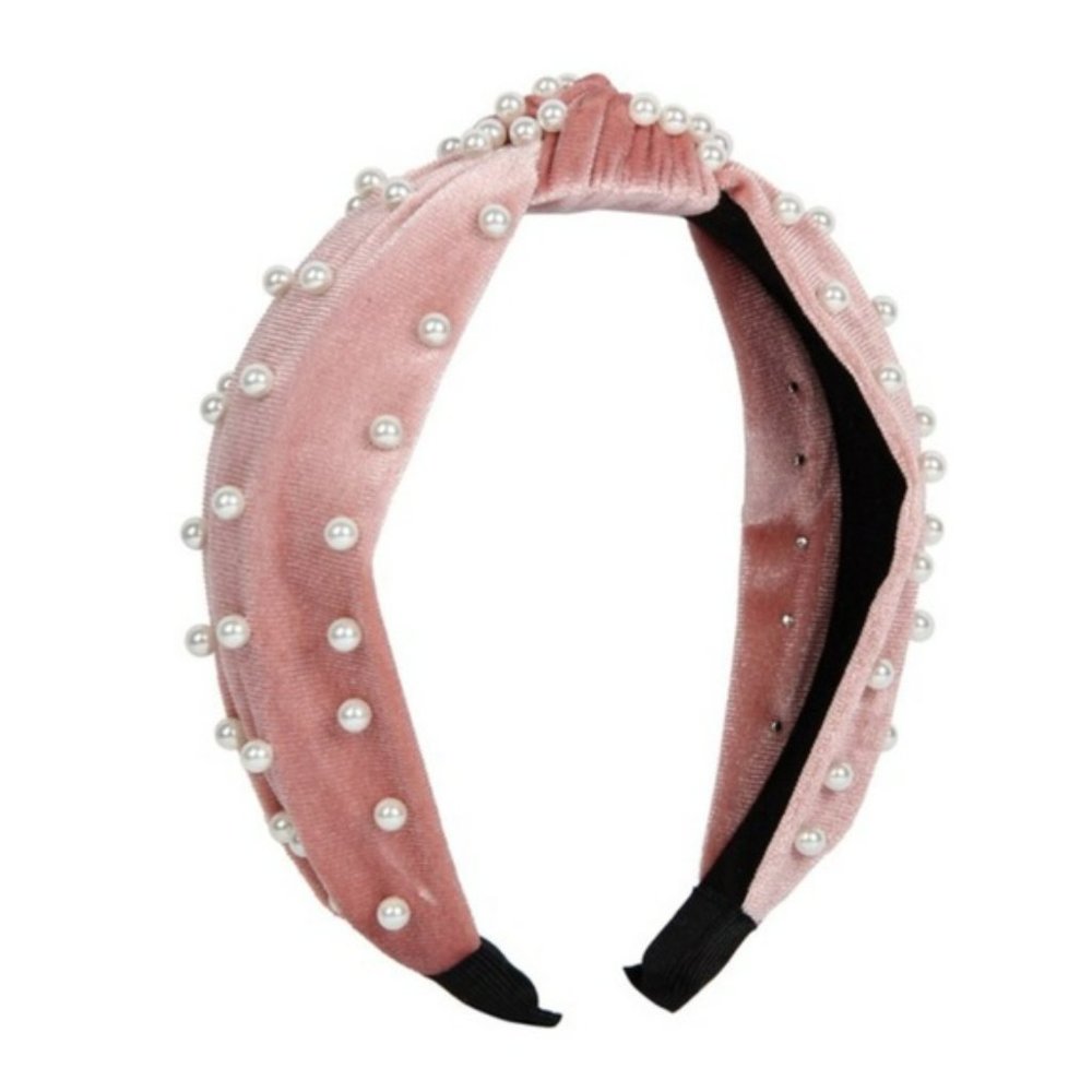 Someday Blush Boutique Pink Faux Pearl Velvet Knotted Headband - Picture 3 of 3